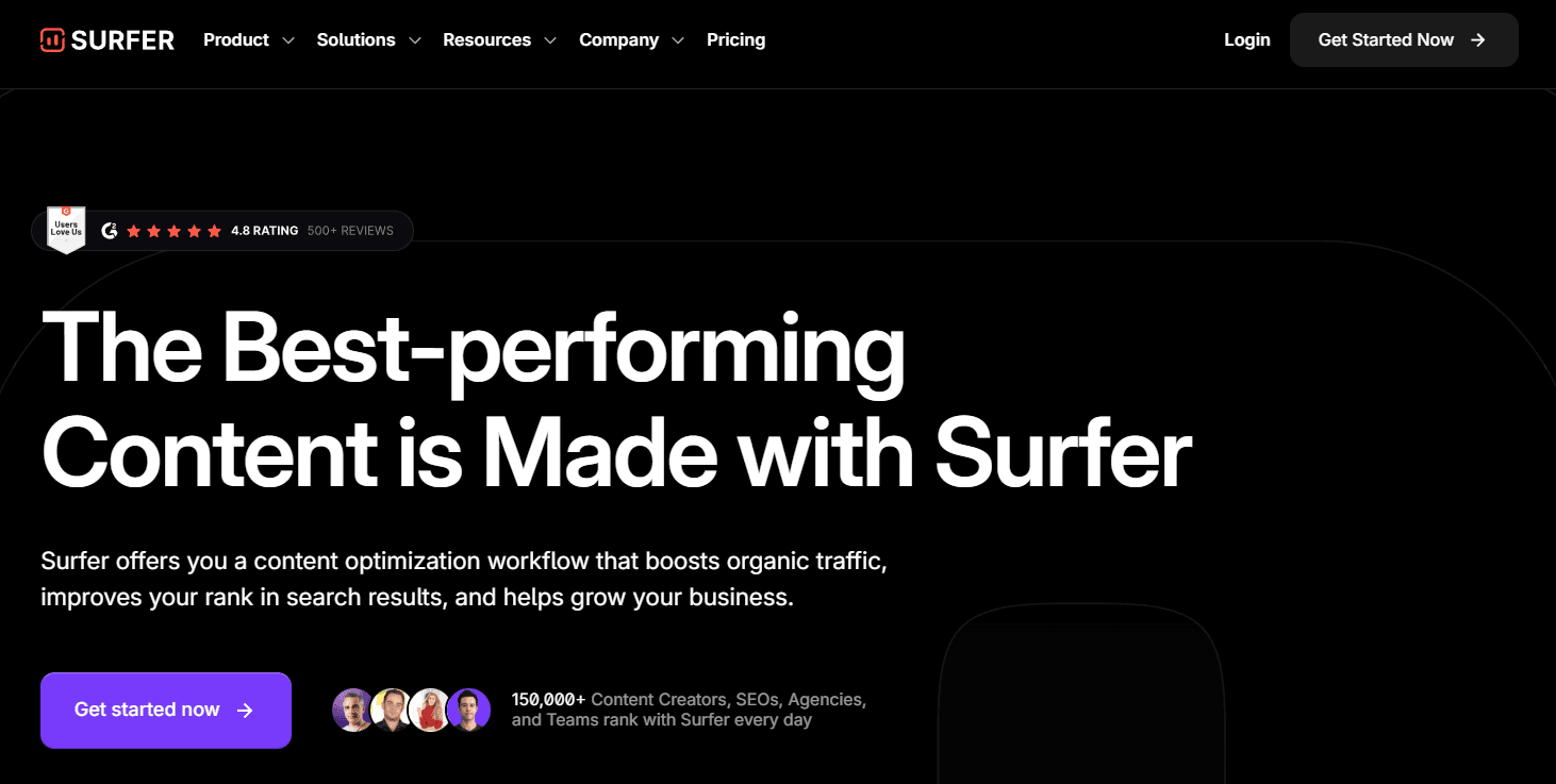 SurferSEO - homepage