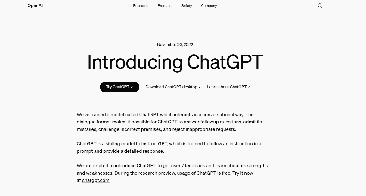 ChatGPT - homepage